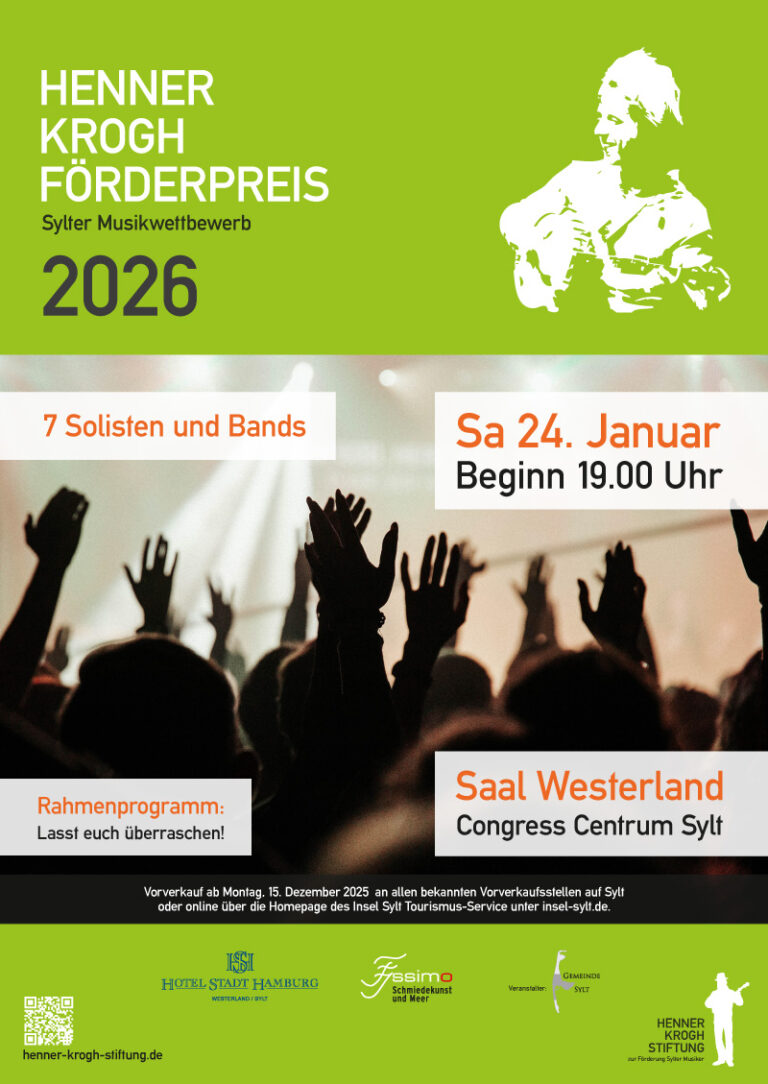 34. Henner-Krogh-Förderpreis 2026: Sylts Musikszene live im Congress Centrum am 24. Januar 2026